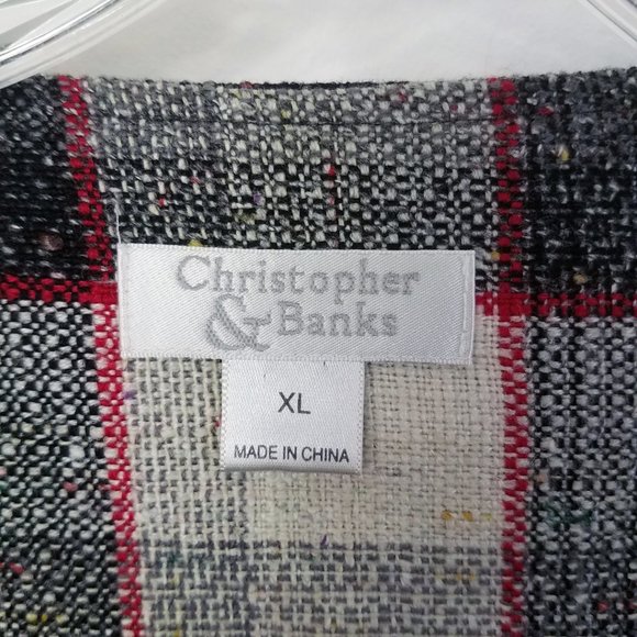 Christopher & Banks Women's Lined Plaid Open Front Cotton Blend Coat Jacket - Picture 11 of 11